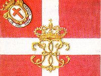 Reggimenti stranieri: Brempt  Bandiera di ordinanza del reggimento alemanno Brempt. Il reggimento, composto da tedeschi, venne costituito nel 1711 come Rhebinder e rimase fedele fino all'ultimo ai Savoia durante gli eventi che seguirono l'Armistizio di Cherasco (1796). La bandiera venne depositata sulla tomba dell'ultimo comandate ed un suo frammento è ancora oggi conservato nell'Armeria Reale di Torino.