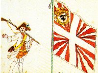 Corsica  Bandiera di reggimento di fanteria italiana Corsica. Costituito con corsi nel 1744, questo reggimento, viste le sempre gravi carenze di reclutamento, ebbe le bandiere solamente nel 1746. Venne sciolto nel 1750.